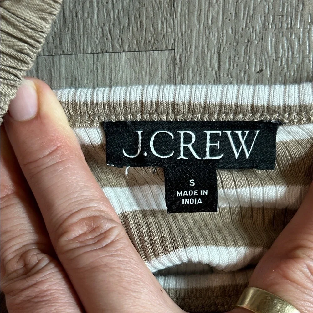 J. Crew Beige and White Striped Puff Sleeve Blouse